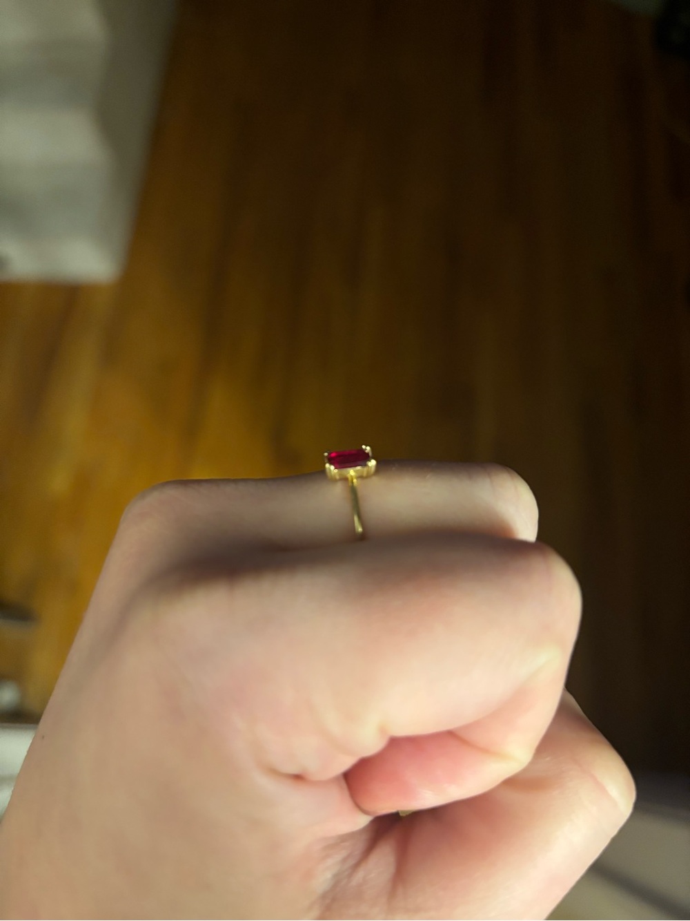 9k solid Gold Ring with Rectangular Ruby Stone - Elegant Minimalist Jewelry